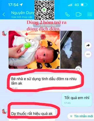Bé dưới 1 ruổi bôi tinh dầu 2 hôm trớ ra dịch đờm